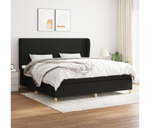 Cama box spring con colchón tela negro 200x200 cm