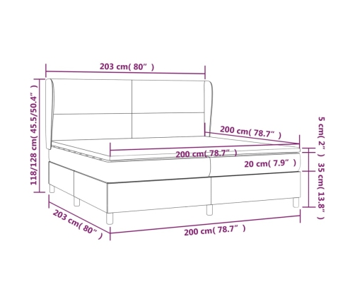 Cama box spring con colchón tela marrón oscuro 200x200 cm