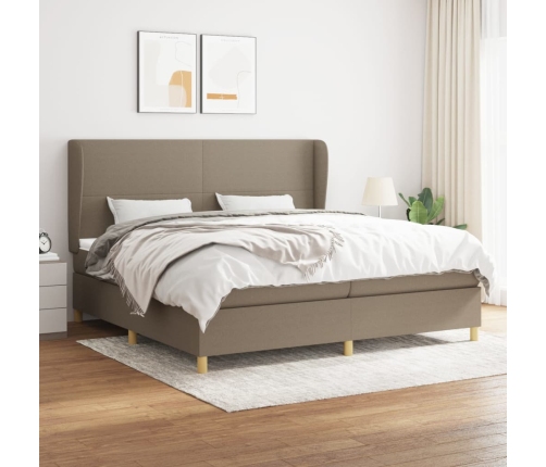 Cama box spring con colchón tela gris taupe 200x200 cm