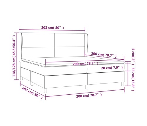 Cama box spring con colchón tela color crema 200x200 cm