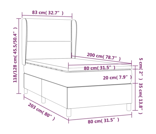 Cama box spring con colchón tela gris claro 80x200 cm