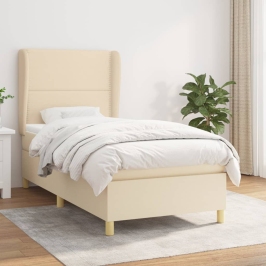 Cama box spring con colchón tela color crema 80x200 cm