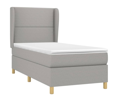 Cama box spring con colchón tela gris claro 90x190 cm