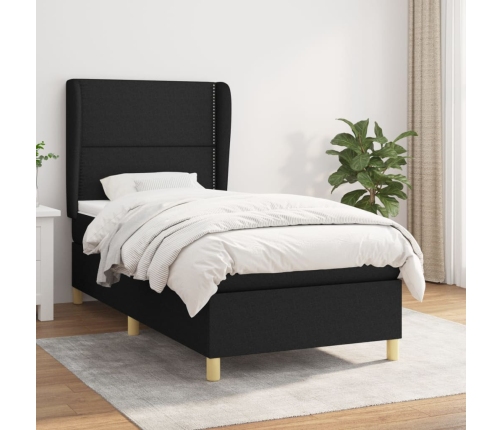 Cama box spring con colchón tela negro 90x190 cm