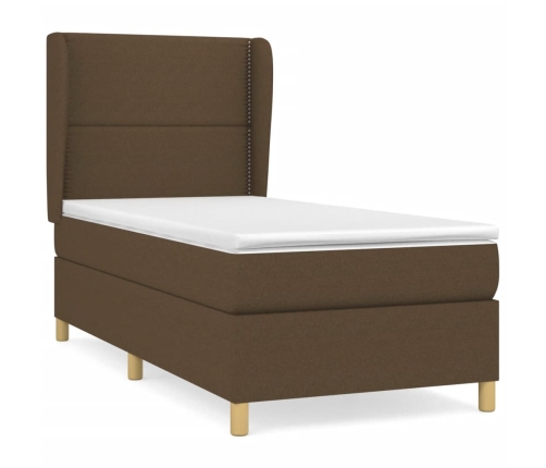 Cama box spring con colchón tela marrón oscuro 90x190 cm