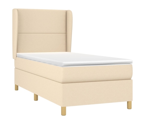 Cama box spring con colchón tela color crema 90x190 cm