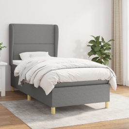 Cama box spring con colchón tela gris oscuro 90x200 cm