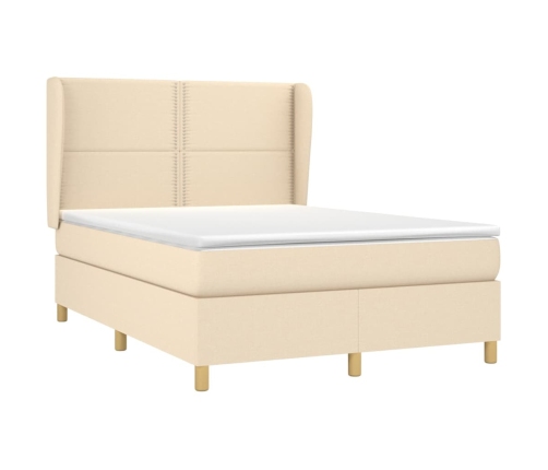 Cama box spring con colchón tela color crema 140x190 cm