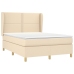 Cama box spring con colchón tela color crema 140x190 cm