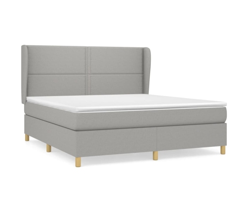 Cama box spring con colchón tela gris claro 160x200 cm