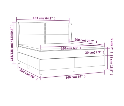 Cama box spring con colchón tela gris claro 160x200 cm