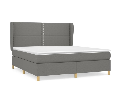 Cama box spring con colchón tela gris oscuro 160x200 cm