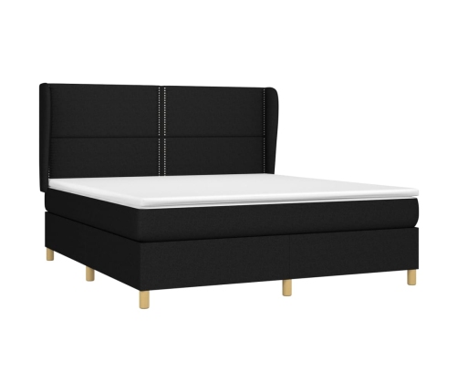 Cama box spring con colchón tela negro 160x200 cm