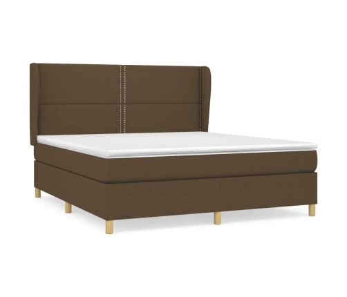 Cama box spring con colchón tela marrón oscuro 160x200 cm