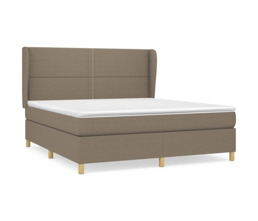 Cama box spring con colchón tela gris taupe 160x200 cm