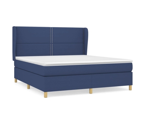 Cama box spring con colchón tela azul 160x200 cm