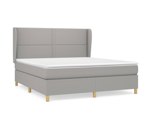 Cama box spring con colchón tela gris claro 180x200 cm