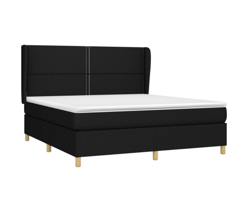 Cama box spring con colchón tela negro 180x200 cm