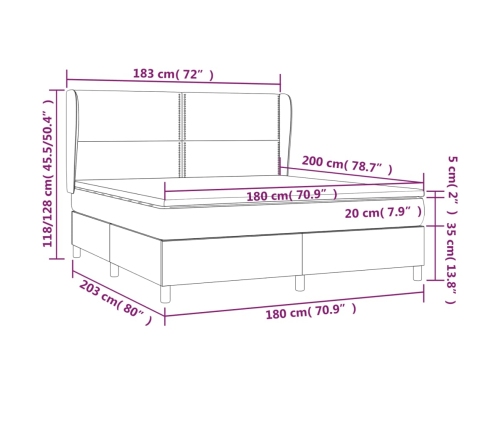 Cama box spring con colchón tela color crema 180x200 cm