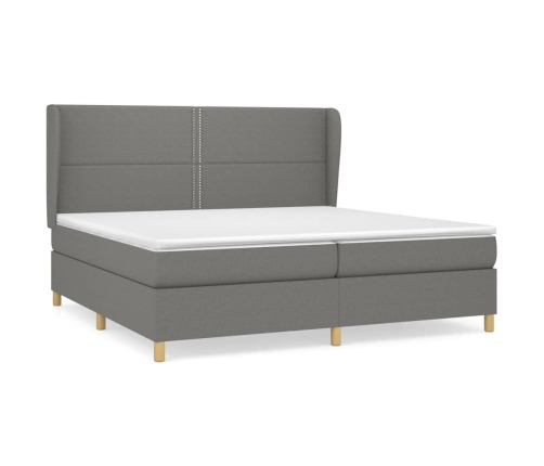 Cama box spring con colchón tela gris oscuro 200x200 cm