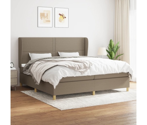 Cama box spring con colchón tela gris taupe 200x200 cm