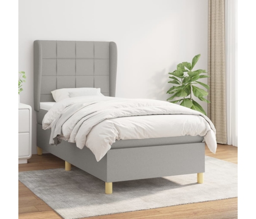 Cama box spring con colchón tela gris claro 80x200 cm