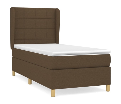 Cama box spring con colchón tela marrón oscuro 80x200 cm