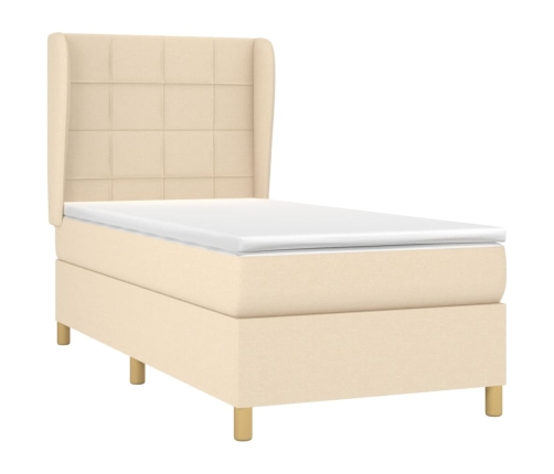 Cama box spring con colchón tela color crema 80x200 cm