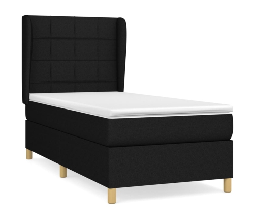 Cama box spring con colchón tela negro 90x190 cm