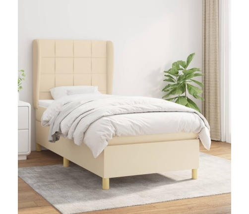 Cama box spring con colchón tela color crema 90x190 cm