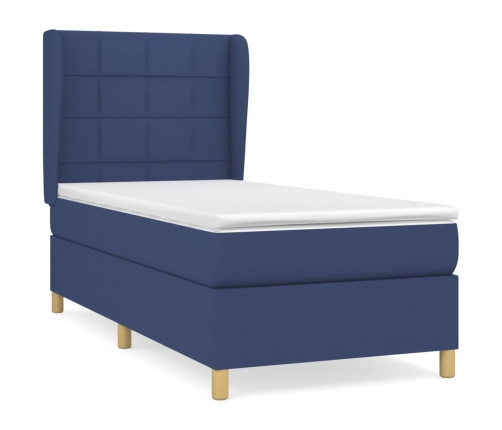 Cama box spring con colchón tela azul 100x200 cm