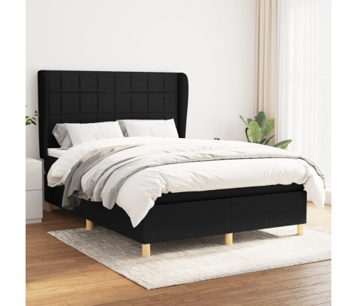 Cama box spring con colchón tela negro 140x190 cm