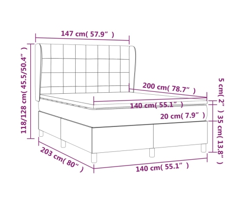 Cama box spring con colchón tela gris oscuro 140x200 cm