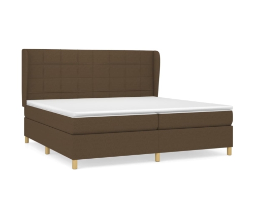 Cama box spring con colchón tela marrón oscuro 200x200 cm