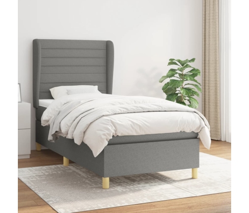 Cama box spring con colchón tela gris oscuro 80x200 cm
