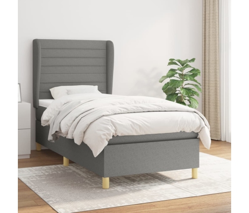 Cama box spring con colchón tela gris oscuro 90x200 cm