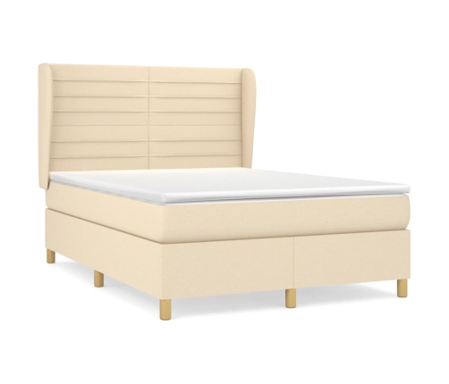 Cama box spring con colchón tela color crema 140x190 cm