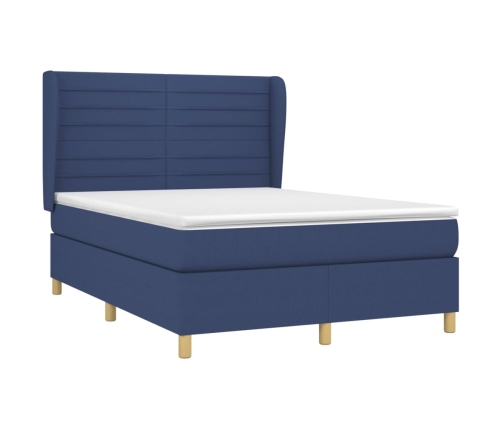 Cama box spring con colchón tela azul 140x190 cm