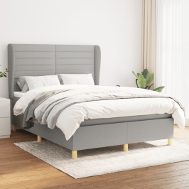 Cama box spring con colchón tela gris claro 140x200 cm