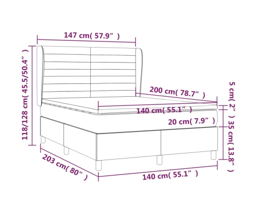 Cama box spring con colchón tela marrón oscuro 140x200 cm