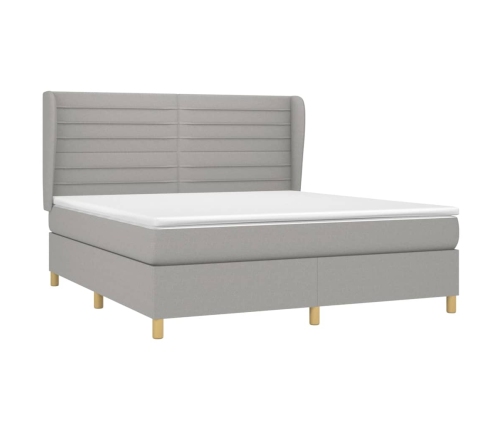 Cama box spring con colchón tela gris claro 160x200 cm