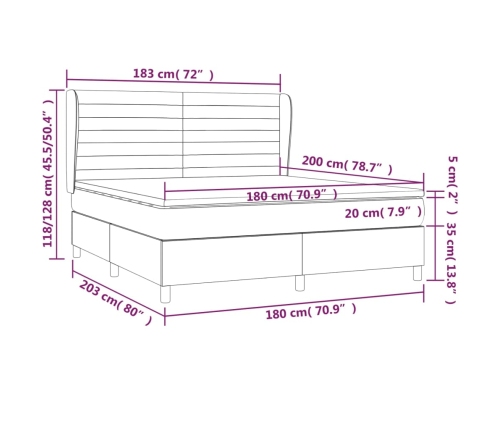 Cama box spring con colchón tela gris oscuro 180x200 cm