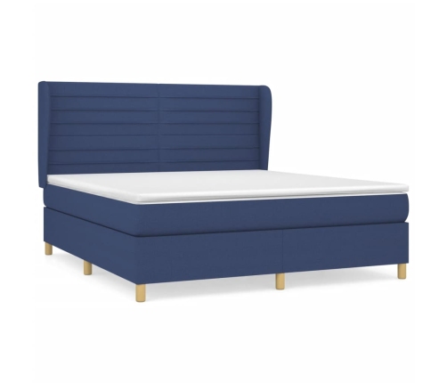 Cama box spring con colchón tela azul 180x200 cm