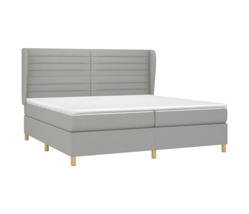 Cama box spring con colchón tela gris claro 200x200 cm