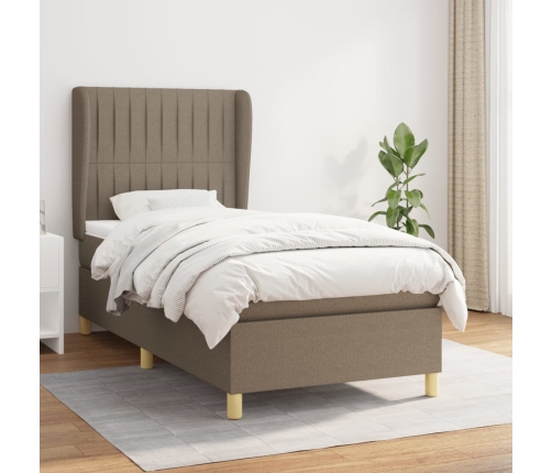 Cama box spring con colchón tela gris taupe 80x200 cm