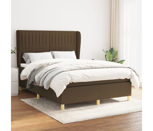 Cama box spring con colchón tela marrón oscuro 140x190 cm