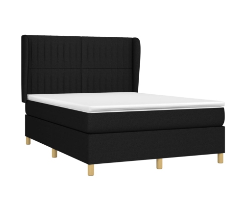 Cama box spring con colchón tela negro 140x200 cm