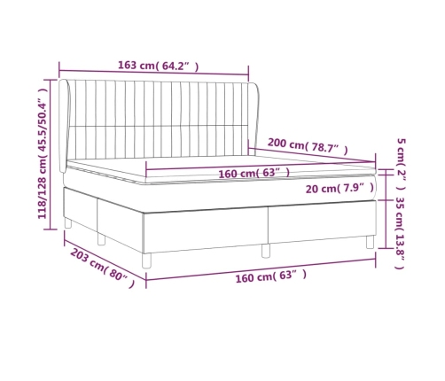 Cama box spring con colchón tela gris taupe 160x200 cm