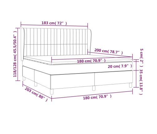 Cama box spring con colchón tela gris taupe 180x200 cm