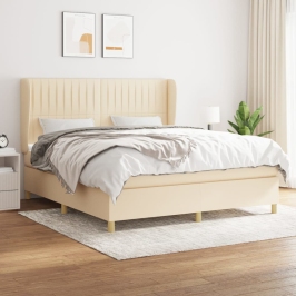 Cama box spring con colchón tela color crema 180x200 cm